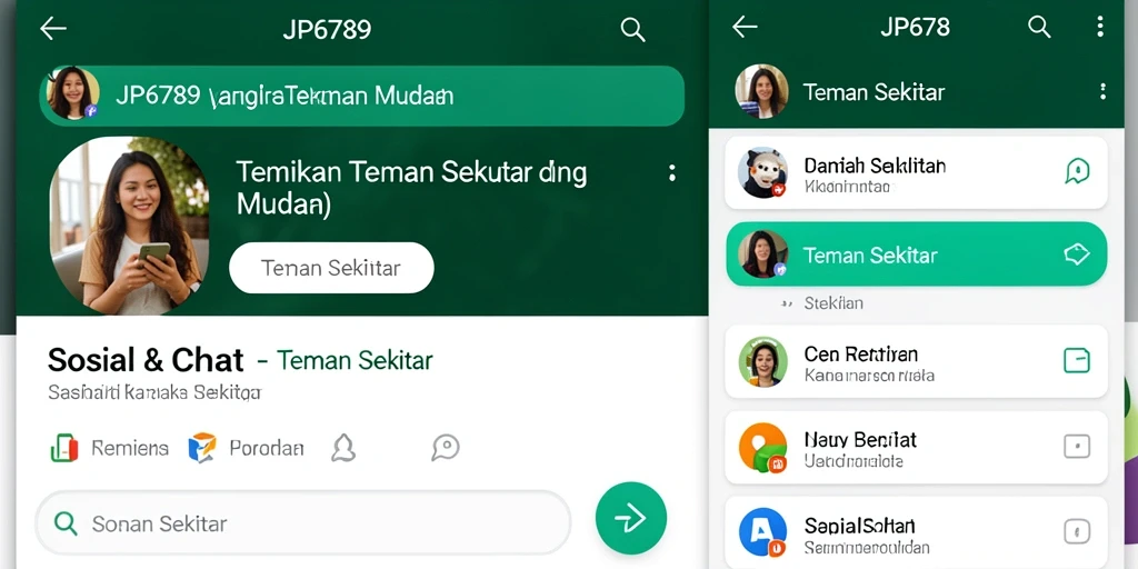 Antarmuka aplikasi JP6789 menampilkan fitur pencarian teman yang mudah digunakan.