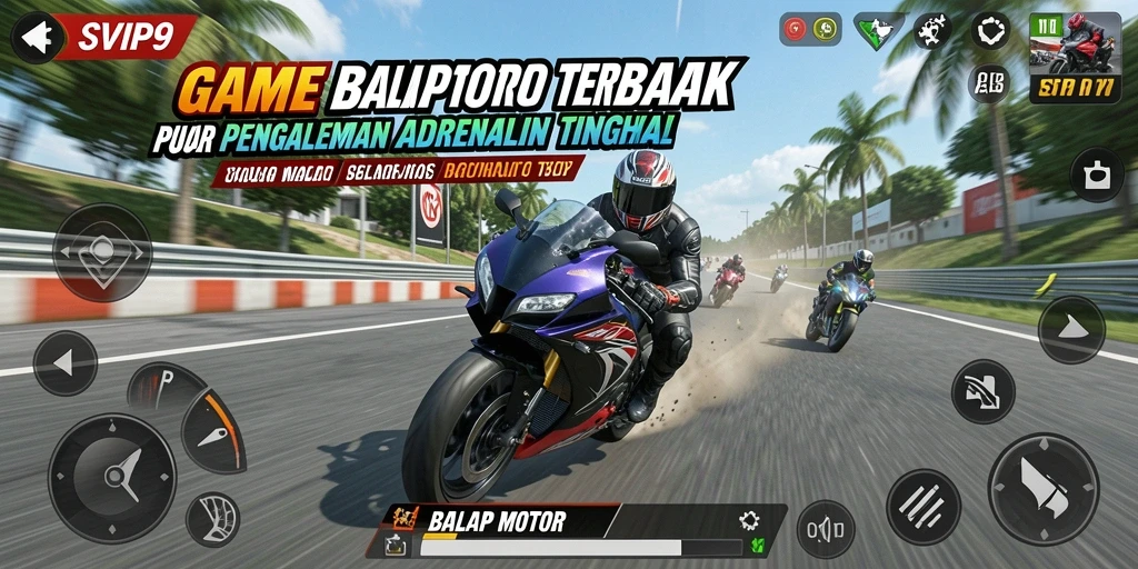 Tampilan antarmuka SVIP9 dengan motor balap yang siap beraksi.